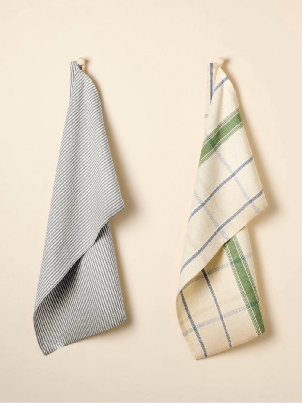 Hearth & Hand Magnolia Striped Kitchen Towels Cream, Green, & Blue, Set of 2 NEW